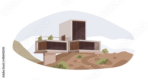 Modern house architecture. Villa exterior. Concrete and glass mansion in natu...