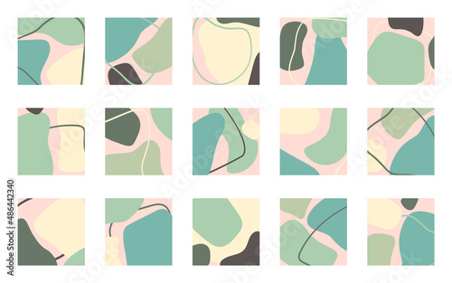 Trendy background set. Cards with minimal organic abstract shapes. Simple geometric backgrounds in pastel colors. Vector illustration for social posts, hilights or story