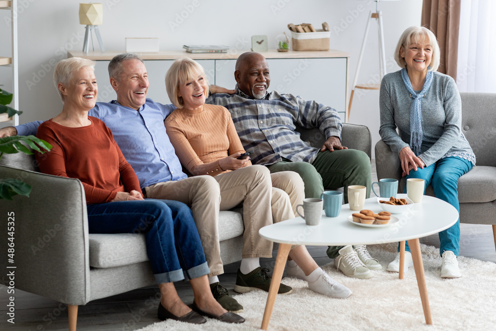 Senior people watching television in the living room