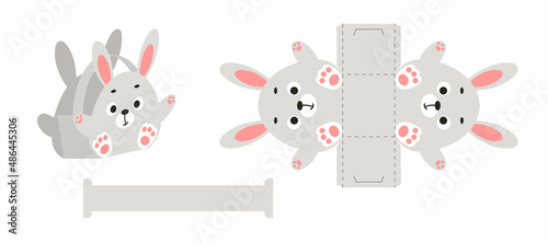 Simple packaging favor box bunny design for sweets, candies, small presents, bakery. Party package die cut template, great design for any purposes, birthdays, baby showers, Easter. Vector illustration