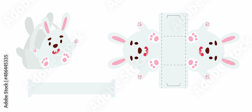 Simple packaging favor box bunny design for sweets, candies, small presents, bakery. Party package die cut template, great design for any purposes, birthdays, baby showers, Easter. Vector illustration