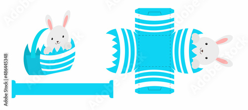 Simple packaging favor box bunny design for sweets, candies, presents, bakery. DIY package template for any purposes, birthdays, baby showers, Easter. Print, cutout, fold, glue. Vector illustration