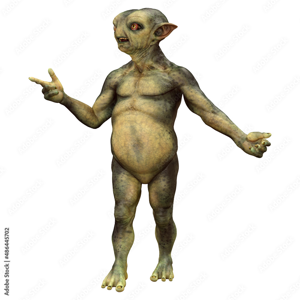 3D Rendering Green Alien on White 3D Rendering Green Alien on White