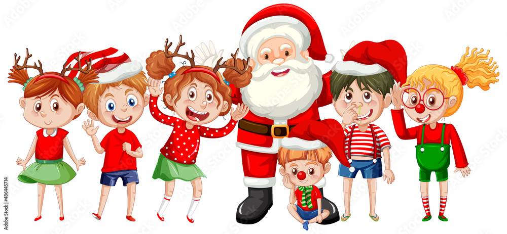 Fototapeta premium Santa Claus with children on white background