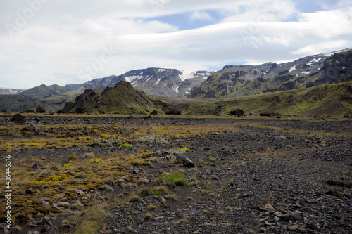 Tal Thorsmörk im Süden Island - durch das Schmelzwasser der Gletscher Tindfjallajökull und Eyjafjallajökull geformtes Tal in der Gemeinde Rangárþing eystra in Island