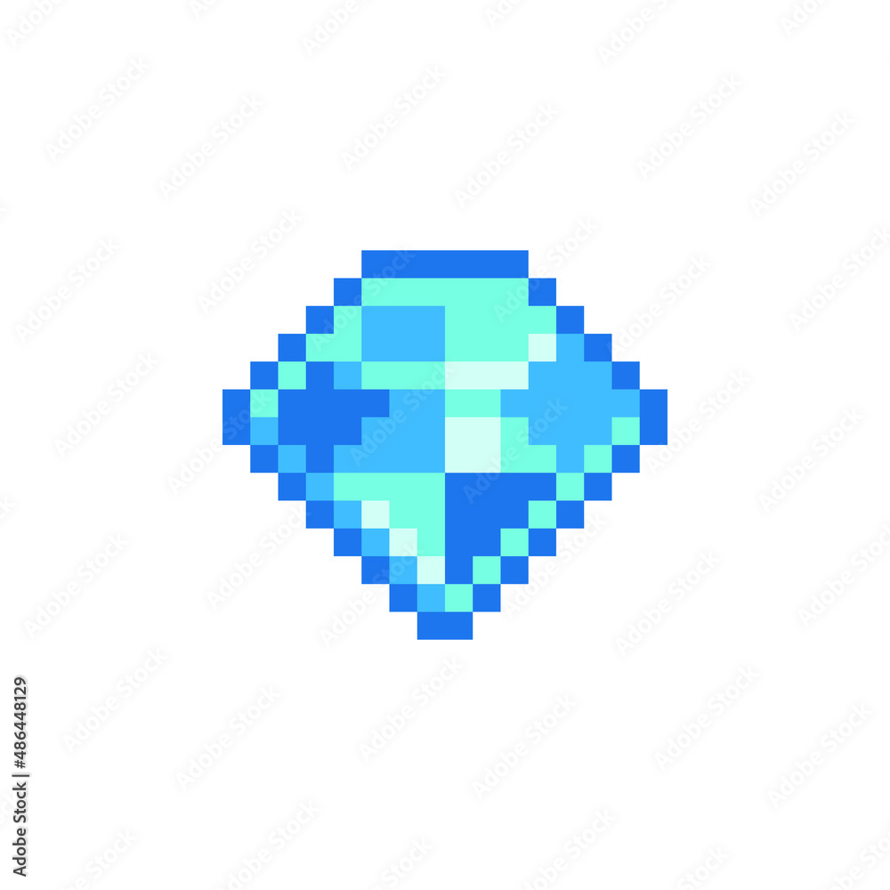 Diamond icon. Pixel art style. Precious stone logo. Knitting design. 8-bit. Isolated vector illustration. Game assets.  Design for stickers, web, mobile app.