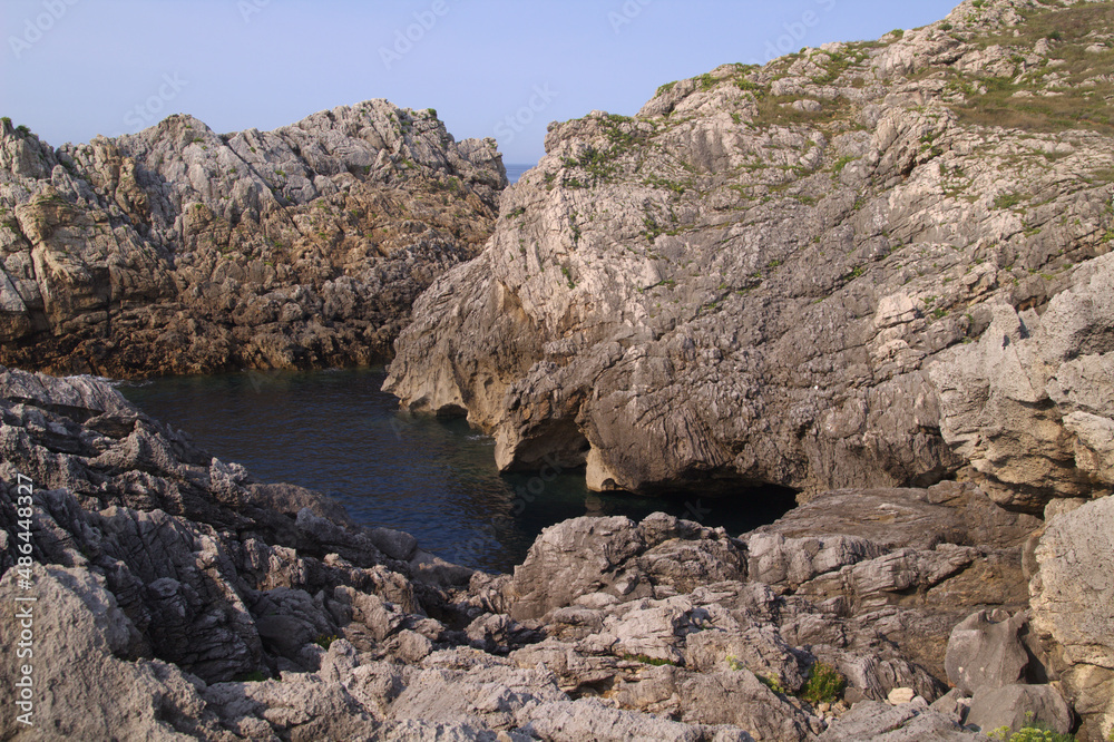 Coastal part of Cantabria in the north of Spain, Costa Quebrada, ie the Broken Coast, 
area around Playa de Somocuevas beach

