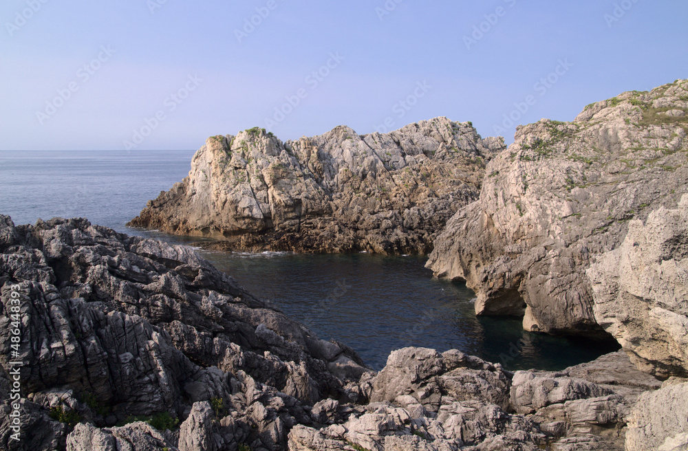 Coastal part of Cantabria in the north of Spain, Costa Quebrada, ie the Broken Coast, 
area around Playa de Somocuevas beach
