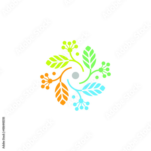 Leaves Leaf Branch Tree in Circle Circluar Rotation, Logo Design Vector 