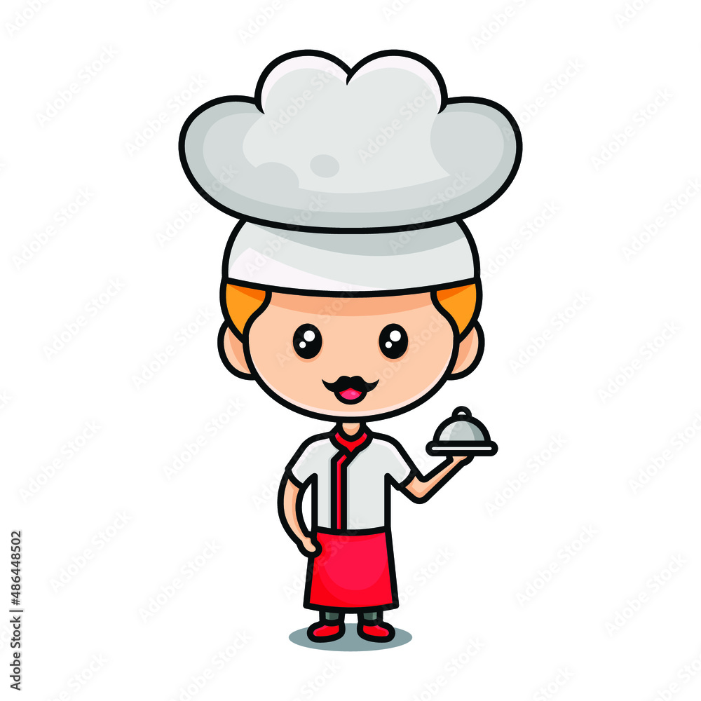 Chief cook with tray for food. Vector illustration Chief cook with tray for food. Vector illustration
