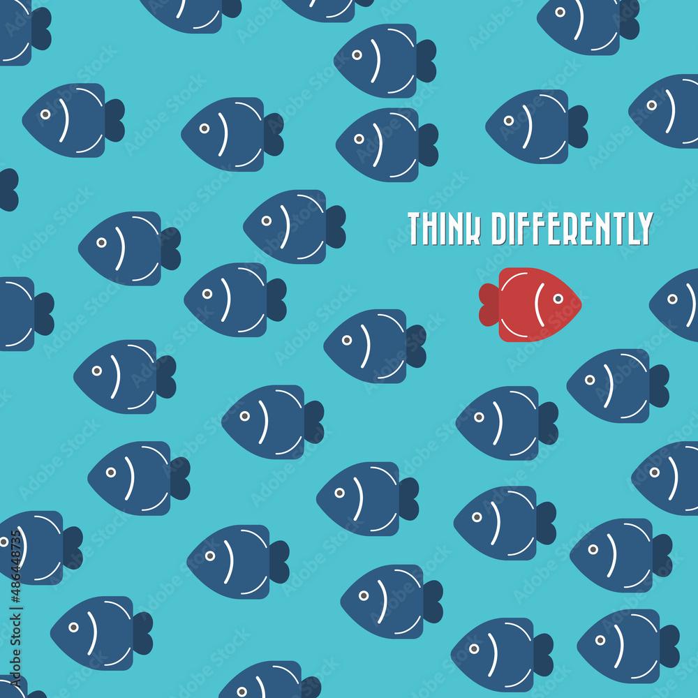Think differently - Being different, standing out from the crowd -The graphic of fish also represents the concept of individuality , confidence, uniqueness, innovation, creativity. Think differently - Being different, standing out from the crowd -The graphic of fish also represents the concept of individuality , confidence, uniqueness, innovation, creativity.