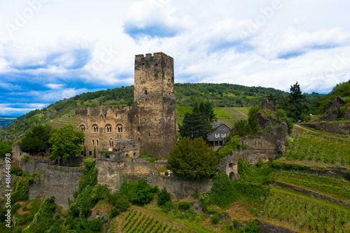 Panoramic view of Gutenfels Castle in the Rhine Valley near the village of Kaub  Germany. Rhineland-Palatinate  Upper Middle Rhine