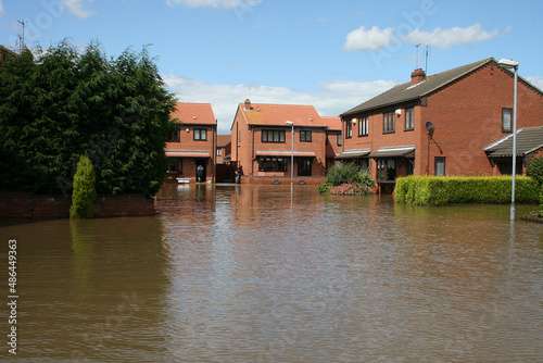 flooded homes and street, flash flooding 