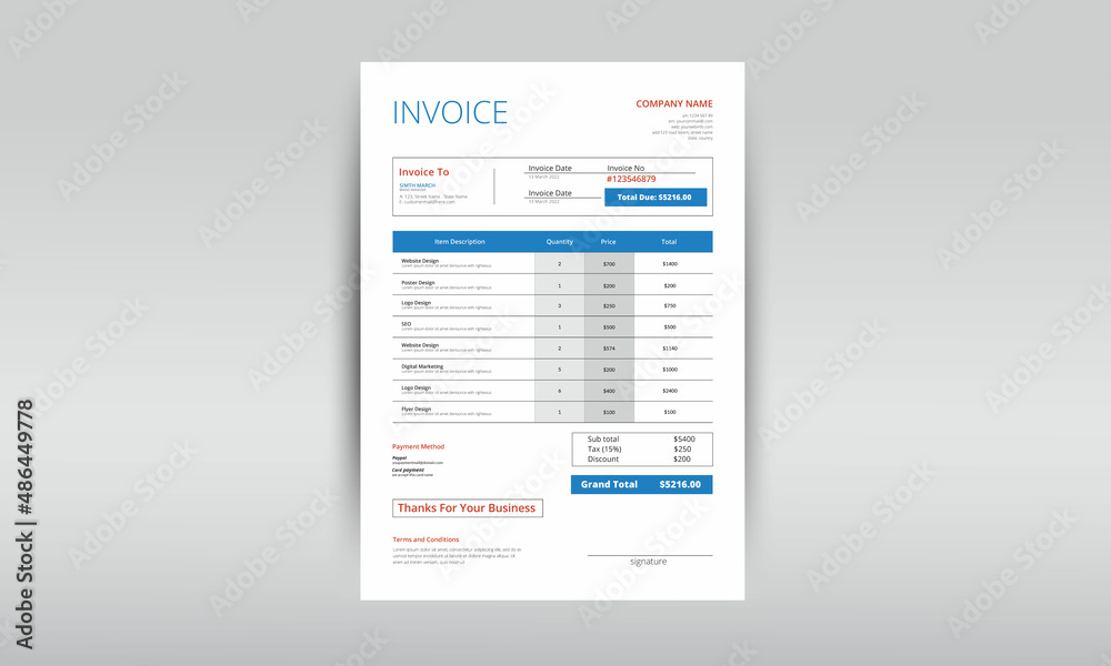 billing template, Editable invoice, business invoice, print-ready invoice, 