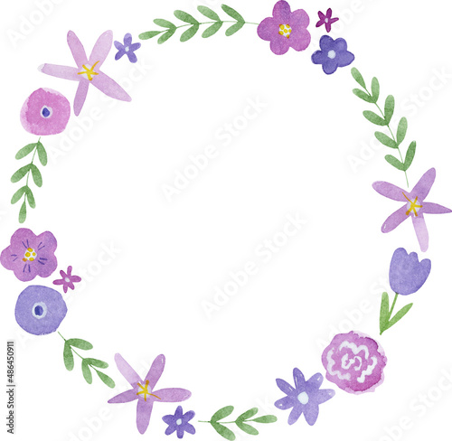 watercolor flower clipart  watercolor floral clip art  pink violet flower wreath round circle frame  flower arrangement illustration on white background
