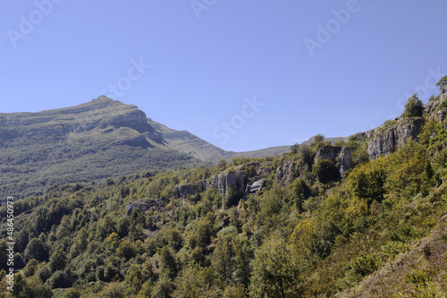 Mountainous part of Cantabria in the north of Spain, hiking route in Collados del Ason Natural Park
