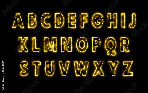 Electrical energy Letters set isolated on black background. Energetic alphabets with yellow Energize effect and Soft Smokes. 