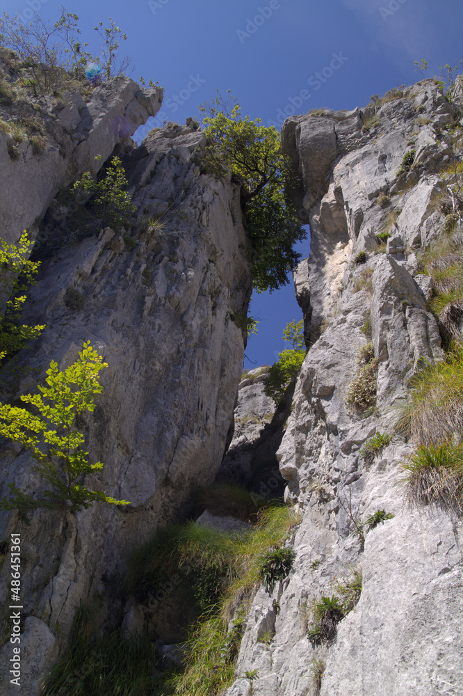 Mountainous part of Cantabria in the north of Spain, hiking route in Collados del Ason Natural Park
