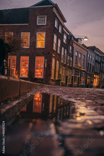 Streetview in a dutch town in the evening