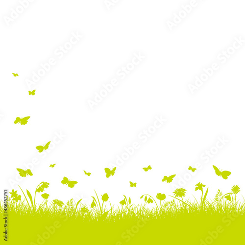Silhouette Wiese Blumen Schmetterlinge Grün