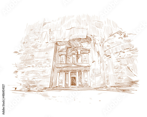Petra. Jordan. Ancient city. Hand drawn vector illustration