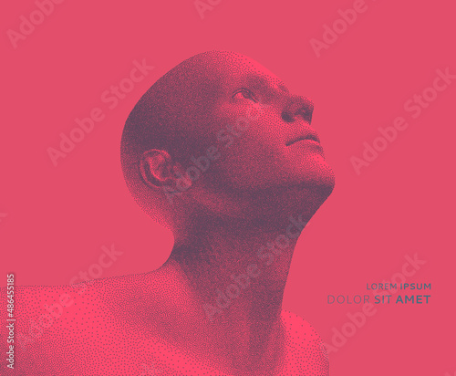 Man looking up. Abstract digital human head. Minimalistic design for business presentations, flyers or posters. 3d vector illustration.