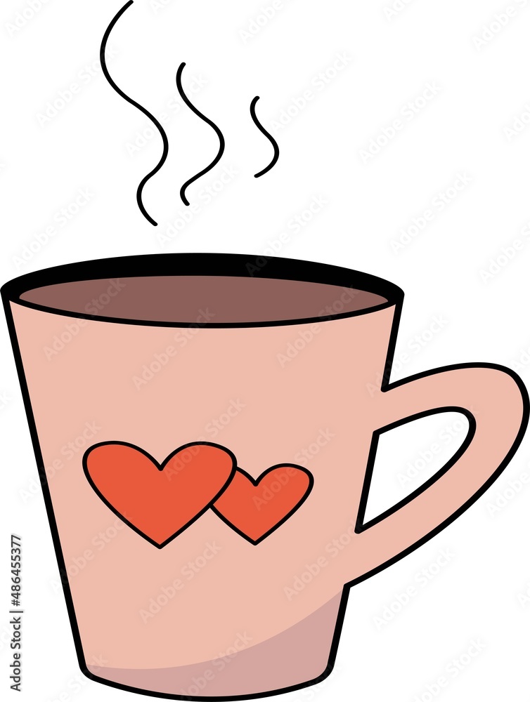 A hand drawn coffee cup with hearts. A hand drawn coffee cup with hearts.