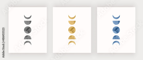Boho wall art prints with black, gold and blue moon phase