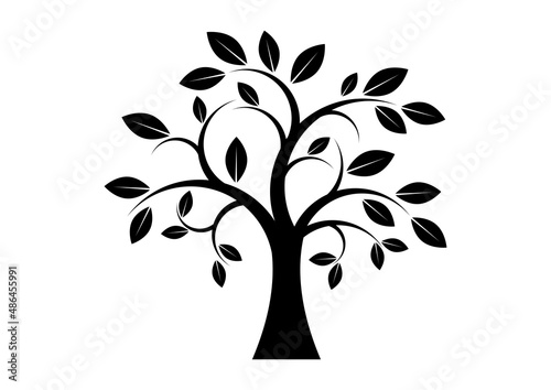 Decor Tree black silhouette illustration. Tree icon isolated on white background. Tree silhouette illustration. Deciduous Tree simple icon