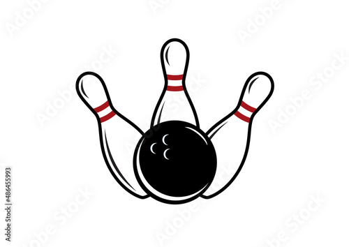 Bowling pin and bowling ball illustration. Three bowling pins icon isolated on a white background	