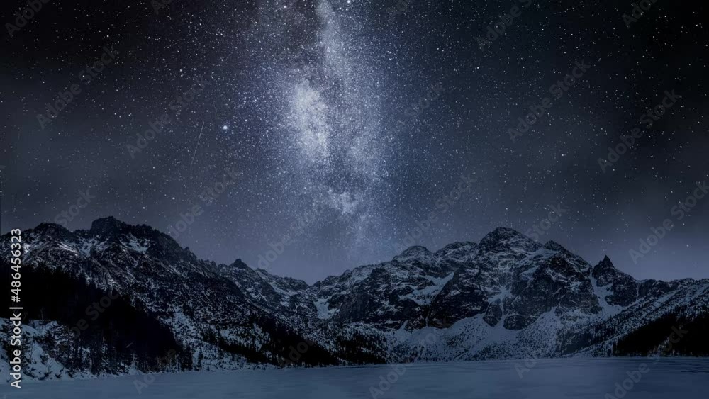 Milky way over snowy Tatra mountain. Night hiking in mountains. Milky way over snowy Tatra mountain. Night hiking in mountains.