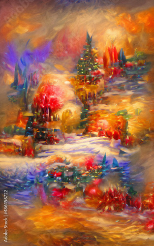 Wall art paining in oil mixed style, stock, contemporary impressionism artwork for sale, vibrant abstract art, colorful brush strokes, print for interior. Fantasy, magic surreal digital NFT artwork © AnnArts