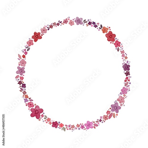 ピンク系 水彩のお花のリース・フレームセット ラスター素材