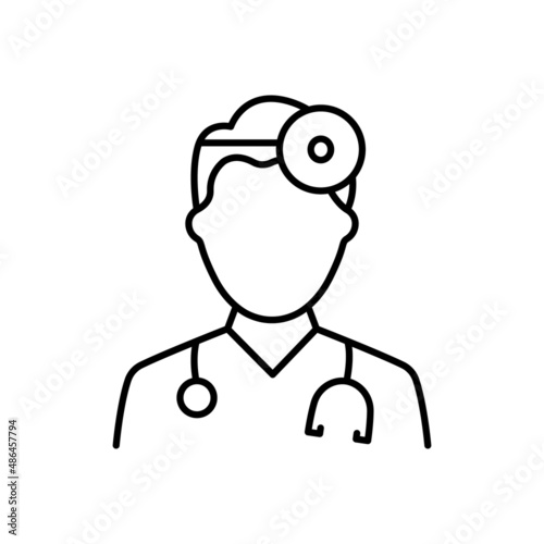 Ear, Nose, Throat Doctor Outline Icon. Otolaryngology Medic Staff with Stethoscope, Mirror Line Icon. Otolaryngologist Doctor Linear Pictogram. Editable Stroke. Isolated Vector Illustration