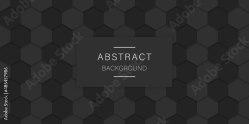 Embossed Futuristic Black Background. Dark Grey and Black Honeycomb Background. 3d Steel Metal Texture Wallpaper. Hexagon Pattern. Abstract Modern Wallpaper Vector Illustration