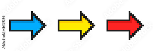 Set of pixel arrows. Collection of colored cursors. 8-bit pointers. Vector illustration
