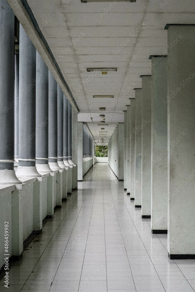Empty hallway corridor in the college or university in modern building.