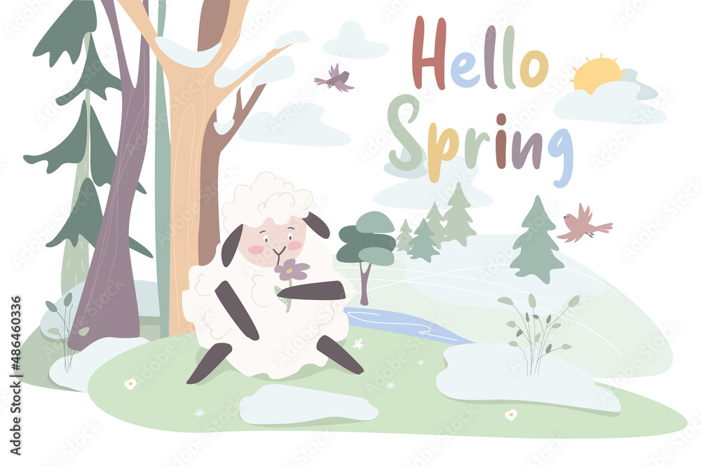 custom made wallpaper toronto digitalCrazy spring concept background. Cute animals greeting springtime. Happy rabbit jumping, sheep riding bear, boar riding swing, pets having fun in forest. Vector illustration in flat cartoon design
