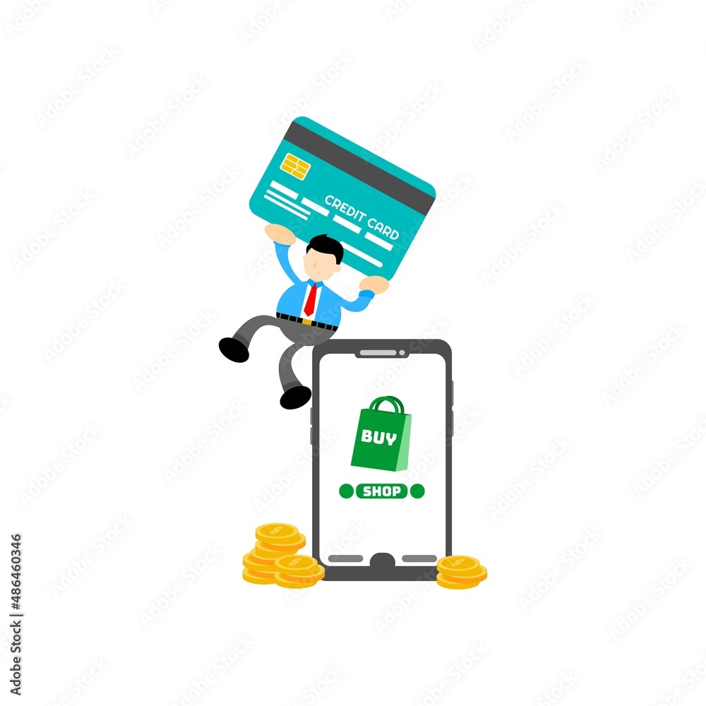businessman and store online shop credit card payment cartoon flat design illustration businessman and store online shop credit card payment cartoon flat design illustration