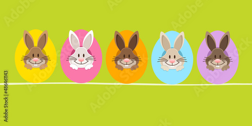 Banner 5 Osterhasen In Ostereiern Von Vorn Grün