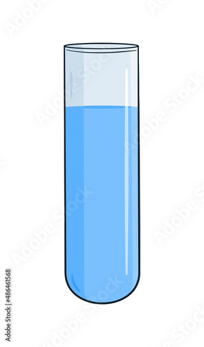 Test tube with blue fluid isolated. Vector. Cartoon	