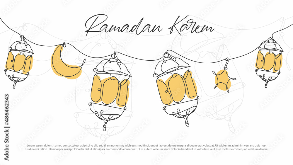 Lantern ramadan continuous line drawing decorative design on white background
