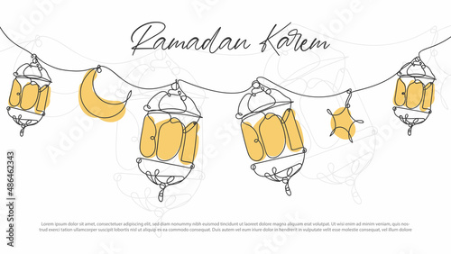 Lantern ramadan continuous line drawing decorative design on white background