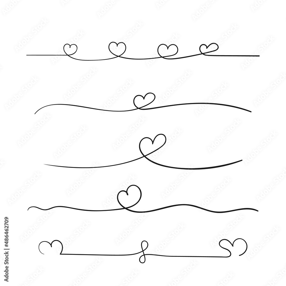 Vetor de Heart line divider set love symbol hand drawn vector