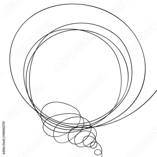 Thought bubble line drawing Tangled round spiral scribble hand drawn continuous thin line, Single line art simple blank comic text cloud, Vector illustration