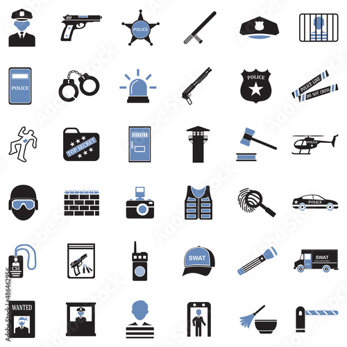 Police Icons. Two Tone Flat Design. Vector Illustration. photo