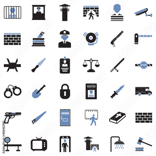 Prison Icons. Two Tone Flat Design. Vector Illustration.