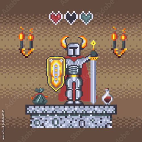 Pixel Art Medieval Knight in Dungeons Scene