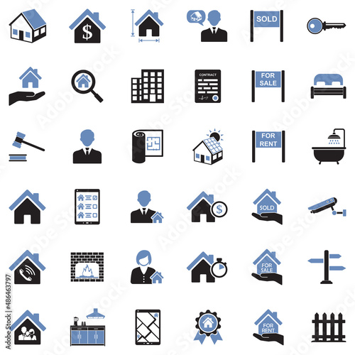 Real Estate Icons. Two Tone Flat Design. Vector Illustration.