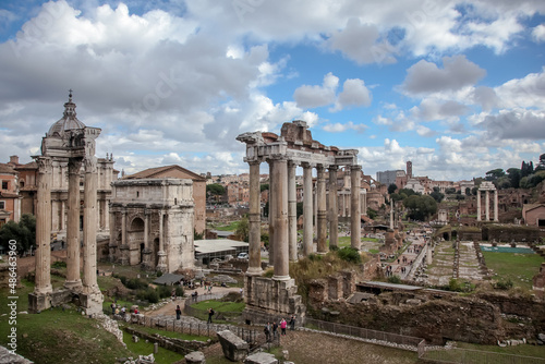View from the Capitol to the Imperial Forums, the ruins of the Basilica of Julius and the temple of Saturn and the arch of Septimius Severus. Rome, Italy © Ilia Baksheev